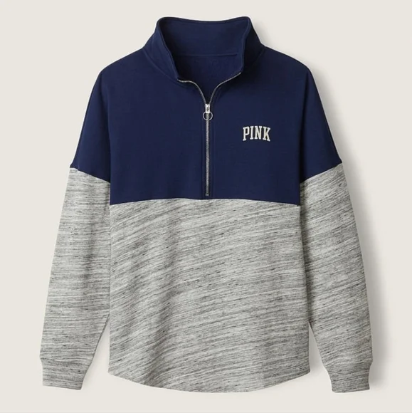 VS Pink Navy and Heatger Gray Quarter Zip Sweatshirt XL - Picture 2 of 14